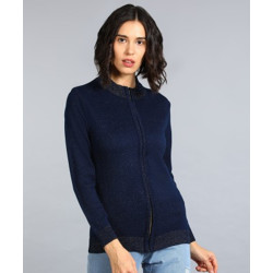 remanika Self Design High Neck Casual Women Dark Blue Sweater