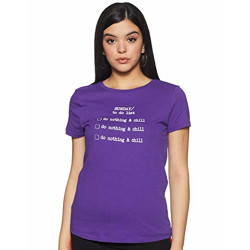 Koton Women's Tribal Regular fit T-Shirt (0YAL18725IK_Purple Small)