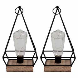 Lexton BD009- Decorative Hanging Metal Light with Wooden Base (Black) for Home Décor (Pack of 2)