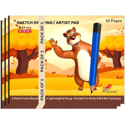 JUST RIDER A4 Size Drawing Book | Sketch Books for Drawing, Colouring and Painting | Art Sketchbooks (52 Pages, Pack of 3) Sketch Pad(52 Sheets, Pack of 3)