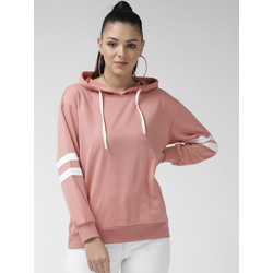 plusS Women Dusty Pink Solid Hooded Sweatshirt