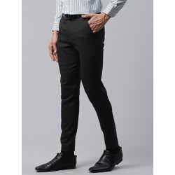 DENNISON Men Charcoal Black Smart Tapered Fit Checked Formal Trousers