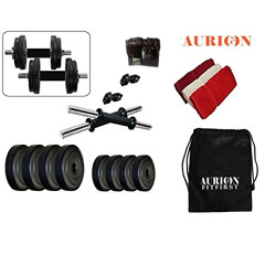 Aurion PVC 16 Kg Adjustable Fitness Dumbells Set Home Gym with Hand Towel and Gym Bag