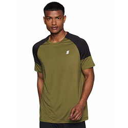 Amazon Brand - Symactive Men's Solid Regular Fit T-Shirt (AW19-SATV-22_Olive-Black Large)