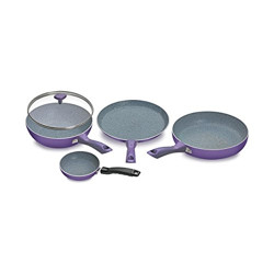 Crystal - CNS-861B Induction Base Non-Stick Aluminium Cookware Set, 4-Piece, Purple