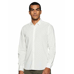 CottonWorld Men's Printed Regular fit Casual Shirt (MENS-SHIRTS-50000-19059_Cream Large)