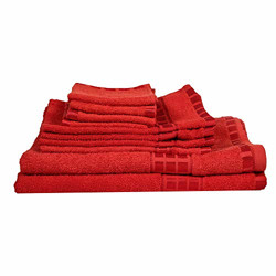 Eurospa Set of 10 Cotton Bath + Hand + Face Towel Set Red