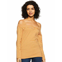 Amazon Brand - Symbol Women's Striped Slim Fit Full Sleeve T-Shirt (SYMAW19TS043_Mustard_Large)