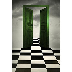 ArtzFolio Green Opened Door Chessboard Floor Unframed Paper Poster 12 X 18Inch