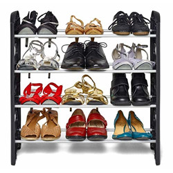 LookNSnap 4 Shelves Shoe Rack , 12 Pairs, Metal & Plastic (Black & Silver)