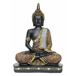Meera Mahila Gruh Udhyog Orange and Black Meditating Buddha Idol Showpiece