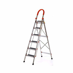ALOK 6 Step Foldable Heavy Duty SS Ladder (Stainless Steel)