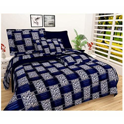 Engunias™ Prime Collection Polycotton144 TC Premium Double Sized bedsheet with 2 Free Maching Pillow Covers(90 * 90) Inch Color- Dark Blue Design- Abstract