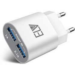 ELV 2 USB Port Auto Detect Technology Wall Travel Charger for All Smartphones and Tablets - 1 A Multiport Mobile Charger with Detachable Cable(White)