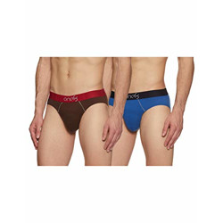 one8 by Virat Kohli Men's Solid Brief (Pack of 2) (102L_Royal Blue/Brown_Small)