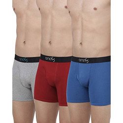 one8 by Virat Kohli Men's Solid Cotton Trunks (Pack of 3) (107P1_Grey Mel/Maroon/Royal Blue_Small)