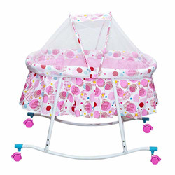 Mee Mee Baby Cradle with Mosquito Net/Baby Crib Bassinet/Rotating Wheels with Lock (Pink)
