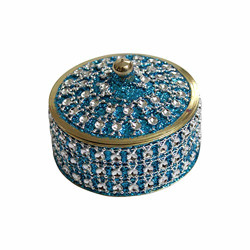 Angelic Brass Jewellery Box (7 cm x 7 cm x 5 cm, Blue)