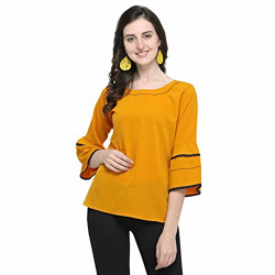 fmania J B Fashion Women's Polyester Musterd Color Top(D-229-S)