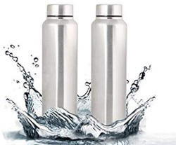 Generic Stainless Steel Water Bottle, 1L, Set of 2, Silver