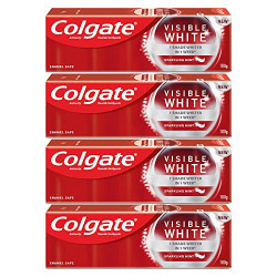 Colgate Visible White Teeth Whitening Toothpaste, Protects Enamel, Removes Stains, With Whitening Accelerators, 400g, 100g X 4
