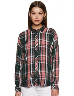 Wrangler Women's Checkered Regular fit Shirt (W32234QD001I_Jsw-Pink Small)