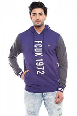 FCUK Mens Hooded Neck Graphic Print Sweatshirt (Blue,XL)