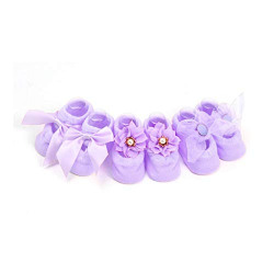 SYGA Baby Boy's & Baby Girl's Cotton Socks (Pack of 3) (BabyBowSocks_Purple_Purple_Small)