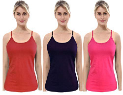 BRAND FLEX Women's Cotton Camisole (Pack of 3) (Select, Multicolored)