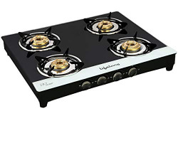 Lifelong Glass Top 4 Burner Gas Stove (Black and White) ISI Certified