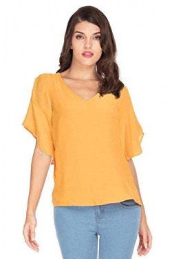 FRATINI WOMAN by Shoppers Stop Womens V Neck Solid Top (206245422, Yellow, Small)