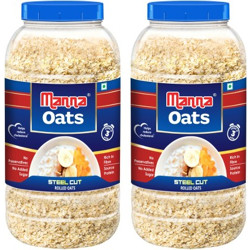 Manna Oats | Gluten Free Steel Cut Rolled Oats | High in Fibre & Protein | 100% Natural | Helps Maintain Cholesterol. Good for Diabetics(2 kg, Plastic Bottle, Pack of 2)