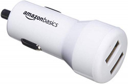 AmazonBasics 2.4A/12W per-port Dual USB Car Charger for Apple & Android Devices, White