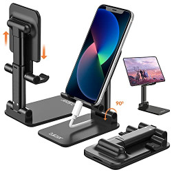 Tukzer Tabletop Fully Foldable Desktop Tablet Mobile Stand Holder with Angle & Height Adjustable for Desk, Cradle, Dock, Compatible with Smartphones & Tablets (Black)