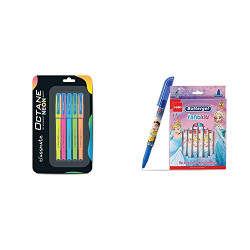Classmate Octane Gel Pen (Blue)- Neon Series- Pack Of 5 & Cello Buttergel Fantasy Gel Pen Set (Pack Of 10 Pens - Blue) | Waterproof Dark Ink| Latest Disney Pr