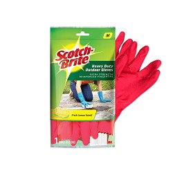 Scotch-Brite Rubber Heavy Duty Hand gloves for Dishwashing, gardening, kitchen cleaning ( Inner cotton lining for comfort), 1 Pair