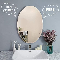 Creative Arts n Frames 5mm Thick Exquisite Beveled Frame Less Oval Wall Mount Mirror for Bathroom, Washroom and Wash Basin Home Decor Items (12x18 Oval Beveled)