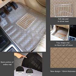 Oshotto 4D Beige Car Tray Mats Compatible with Mahindra TUV - Set of 4 (Complete Mat with Third Row)