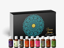 Exotic Aromas Essential Oil Lavender, Rose, Tea Tree, Jasmine, Ylang Ylang, Orange, Lemongrass, Peppermint, Rosemary, Pure & Natural (Pack of 9)
