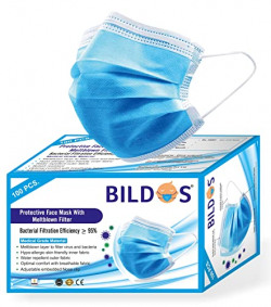 Bildos Non-Woven Fabric Disposable Face Mask (Blue, Without Valve, Pack of 100) for Unisex.