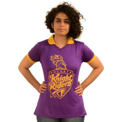 KOLKATA KNIGHT RIDERS Printed Women Polo Neck Purple, Yellow T-Shirt