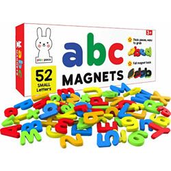 PLAY POCO ABC Magnets Small Letters - 52 Magnetic Letters - Ideal for Alphabet Learning & Spelling Games - Child Safe Foam Alphabets with Full Magnet Back
