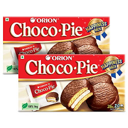 ORION Choco Pie - Chocolate Coated Soft Biscuit - Strawberry and Chocolate Combo - 40 pcs