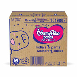 MamyPoko Pants Extra Absorb Baby Diaper Box, Medium (7 - 12 kg), 152 Count
