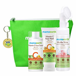 Mamaearth Natural Cleanse & Tone Kit with Free Bag( Vitamin C - Face Wash 100ml + Vitamin C Toner 200ml + Micellar Water Foaming Makeup Remover150ml)
