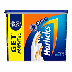 Horlicks Standard Health and Nutrition Drink - 2x500 g (Classic Malt) with Free Container