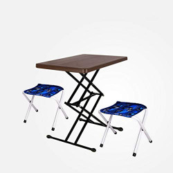 Coirfit Smart Homes Scissor Height Adjustable Multi Purpose Plastic Table for Study, with 2 Seats Dining & Outdoor (Brown)
