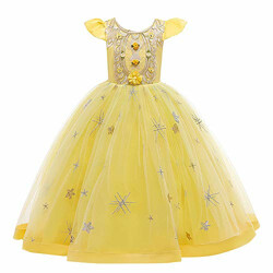 Hopscotch Girls Viscose and Polyester Half Sleeves Applique Star Gown in Yellow Color for Ages 9-10 Years (Srs-3192924)
