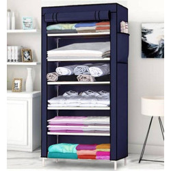 Flipkart Perfect Homes Studio Single Door 6 Shelf Carbon Steel Collapsible Wardrobe(Finish Color - Navy Blue)