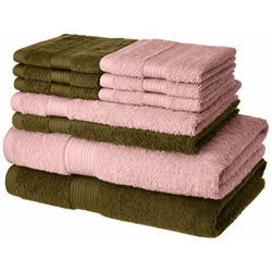 Amazon Brand - Solimo 100% Cotton 10 Piece Towel Set, 500 GSM (Sepia Brown and Baby Pink)
